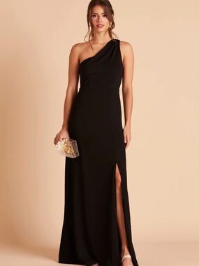 Birdie Grey, Black One-Shoulder Evening Gown Dress, Chiffon size S